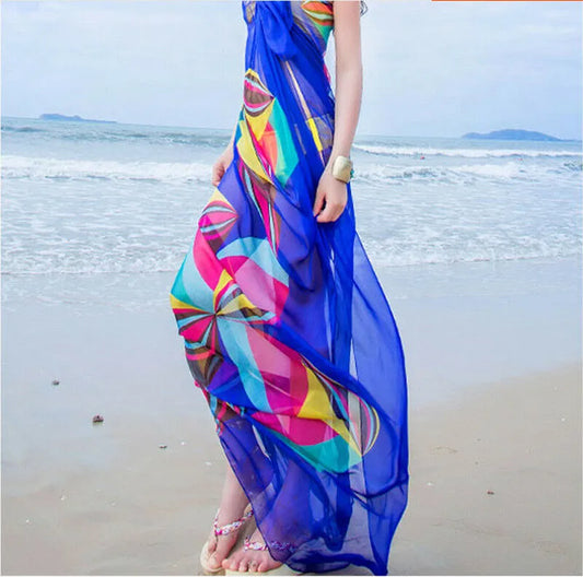 2024 Summer Women Cover Up Chiffon Beach Bikini Print Sheer Loose Bandage Wrap Scarf Pareo Swimwear Sarong Ladies Beachwear